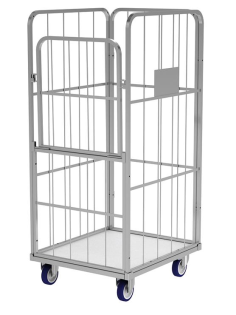 Rollcontainer mit klappbare Tür und feste Wand für Wäschelogistik. Wäschereien